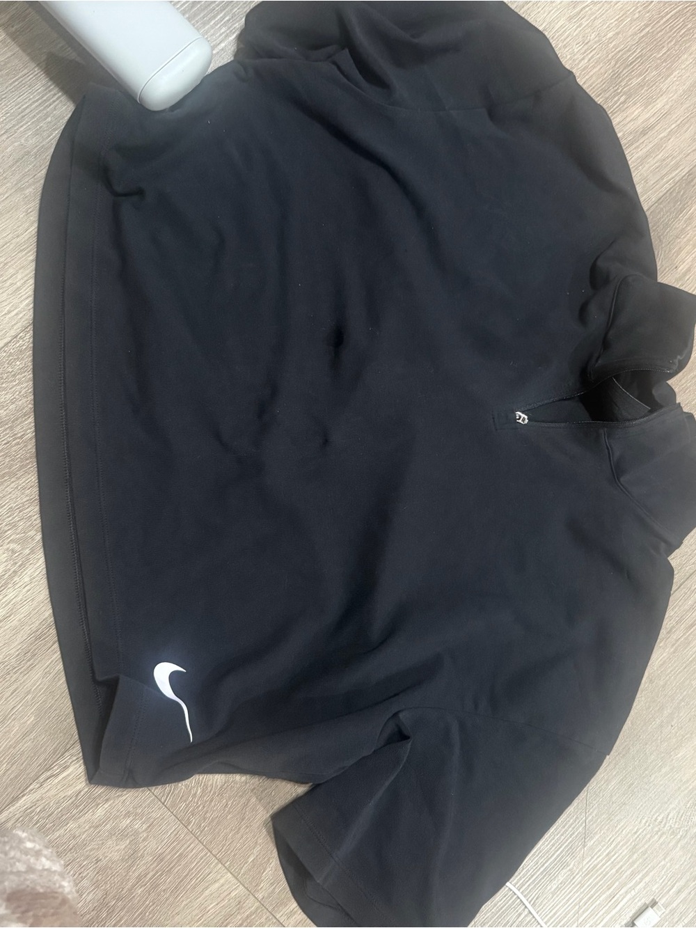 Nike Black Short Sleeve Half-Zip Pullover with White Swoosh